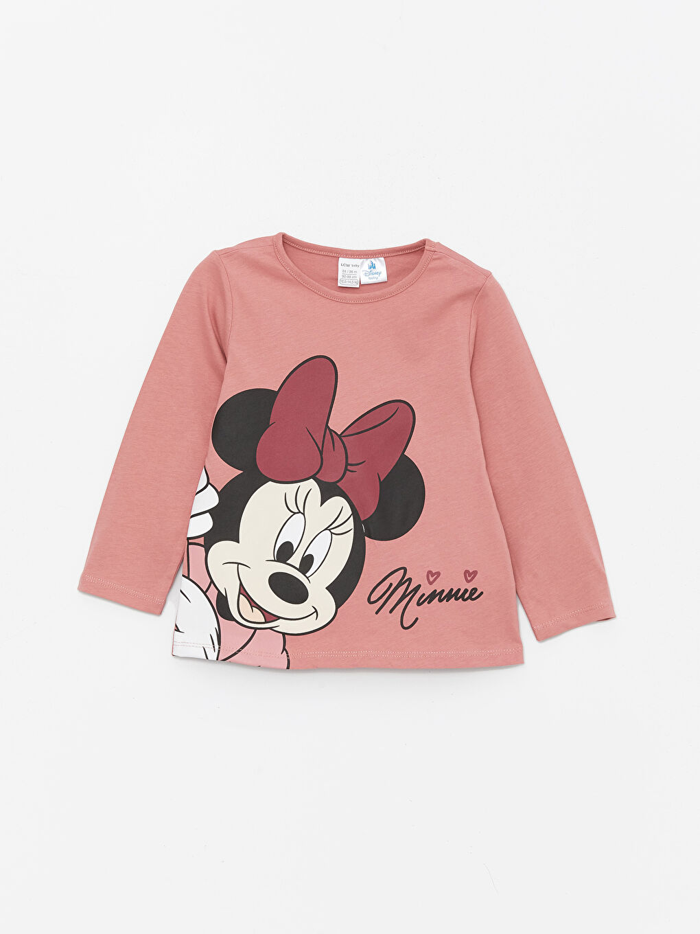 Pembe Bisiklet Yaka Minnie Mouse Baskılı Kız Bebek Pijama Üst