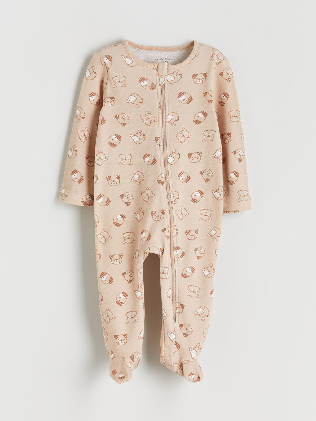 Ekru Bisiklet Yaka Baskılı Erkek Bebek Tulum