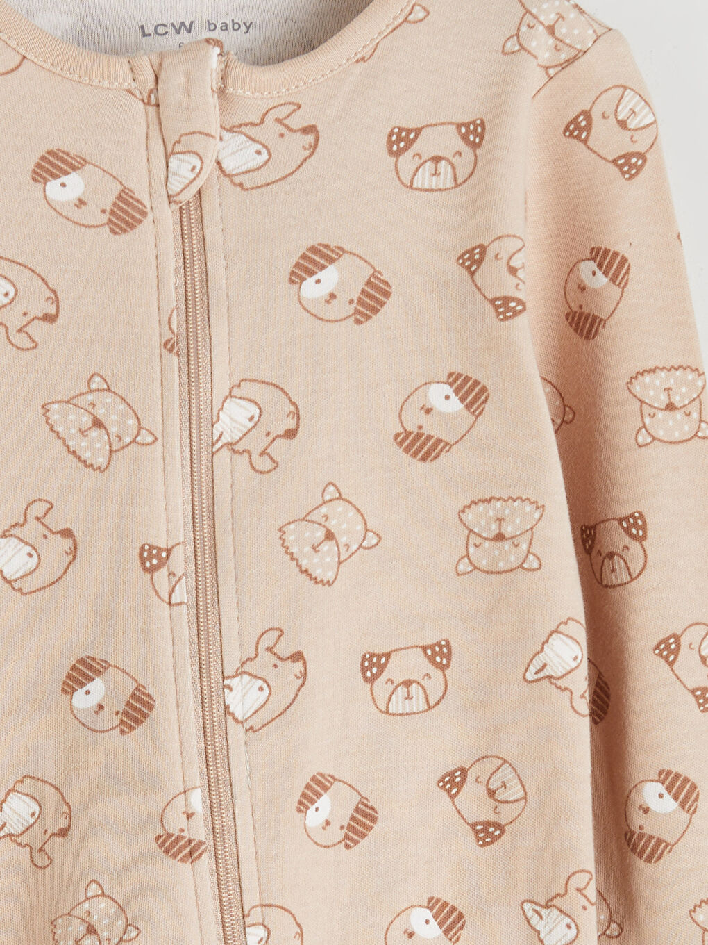 Ekru Bisiklet Yaka Baskılı Erkek Bebek Tulum-2