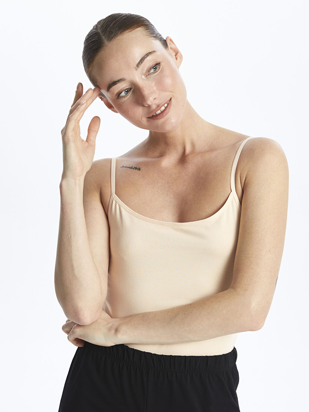 LCW DREAM U Neck Plain Strappy Women's Tank Top -S40711Z8-D0P