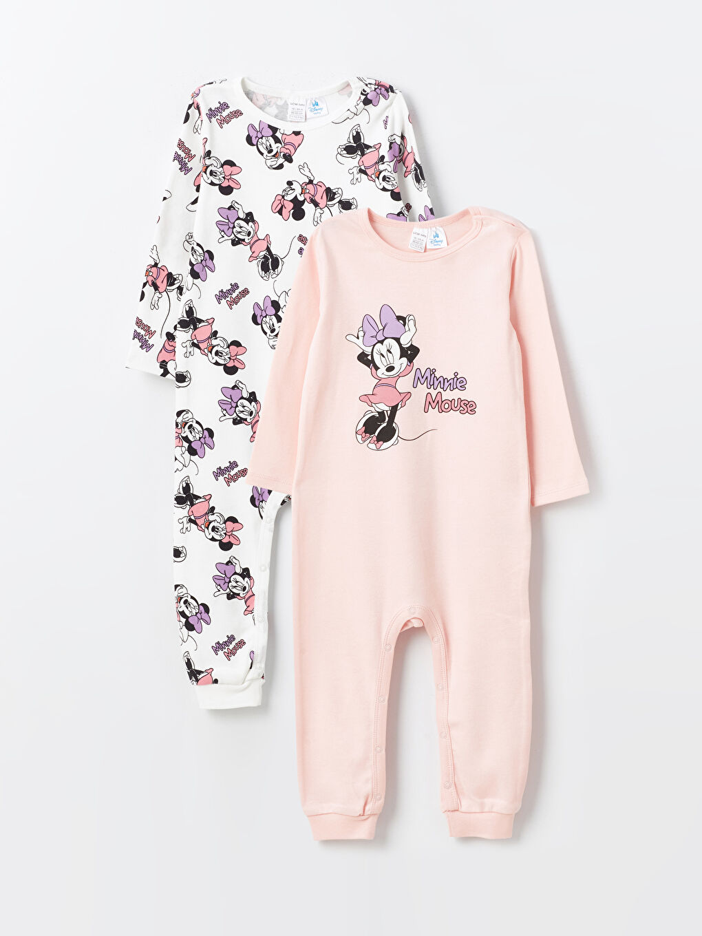 Crew Neck Long Sleeve Minnie Mouse Printed Baby Girl Jumpsuit 2-Pack -S40808Z1-FZE