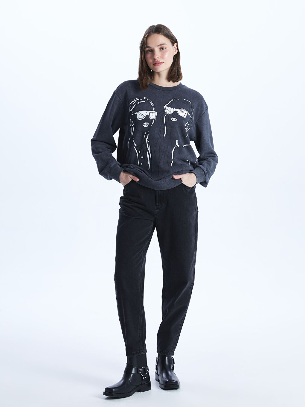Elasticated Waist Slouchy Fit Women's Jeans -S40927Z8-327