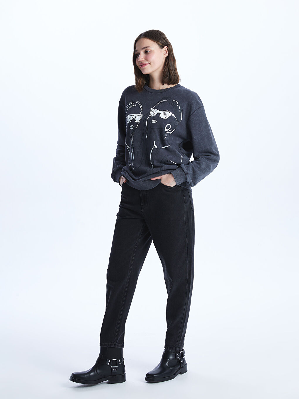 Elasticated Waist Slouchy Fit Women's Jeans -S40927Z8-327