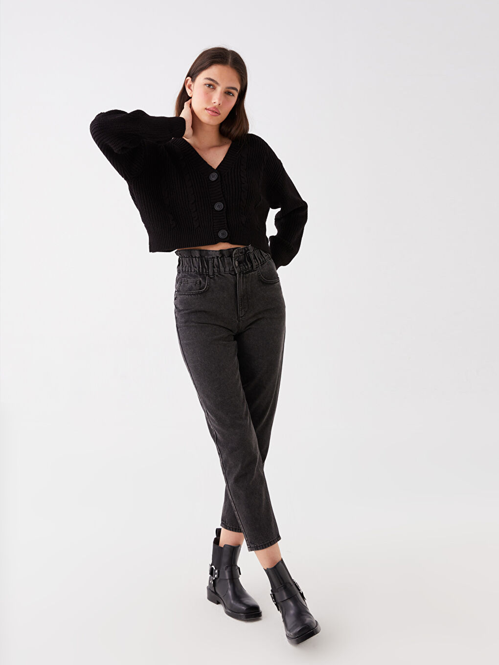 Elasticated Waist Slouchy Fit Women's Jeans -S40951Z8-GRD