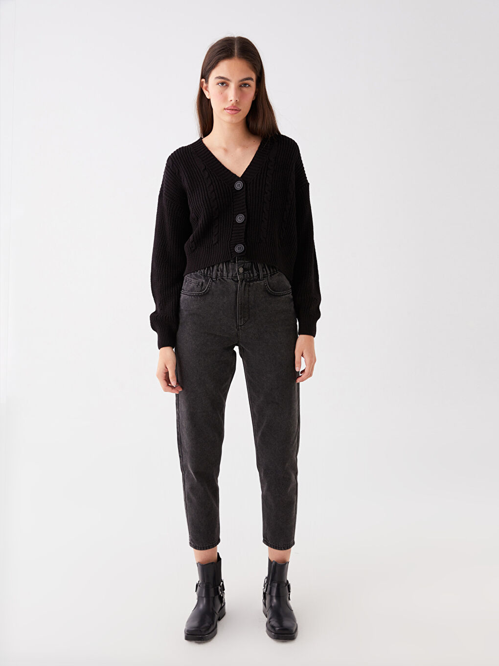 Elasticated Waist Slouchy Fit Women's Jeans -S40951Z8-GRD