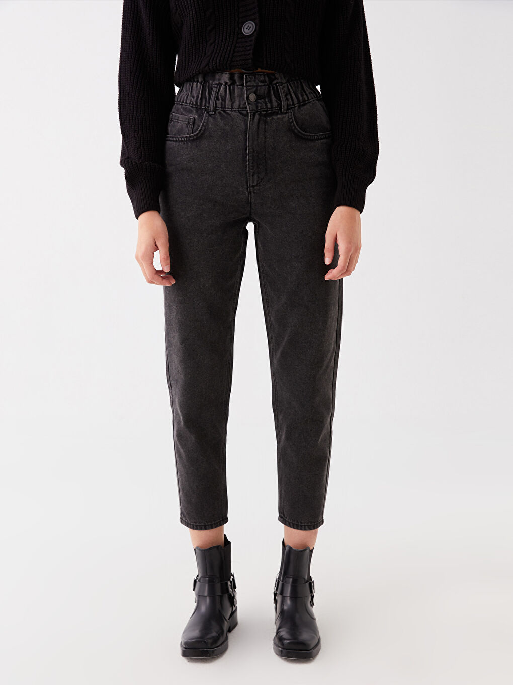 Elasticated Waist Slouchy Fit Women's Jeans -S40951Z8-GRD