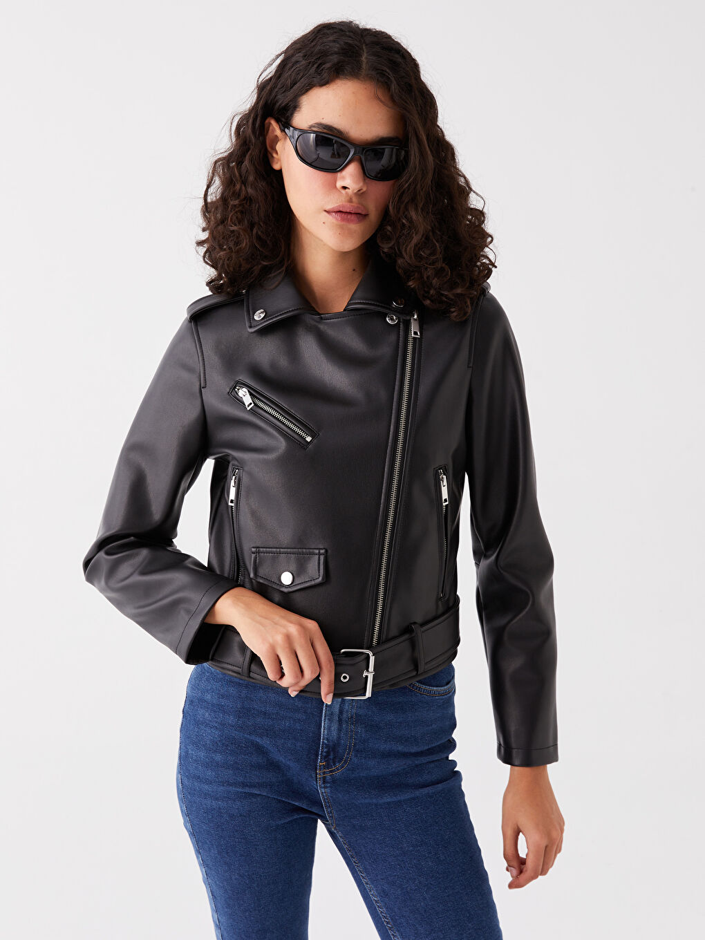 Biker Neck Women's Faux Leather Jacket -S40986Z8-CVL