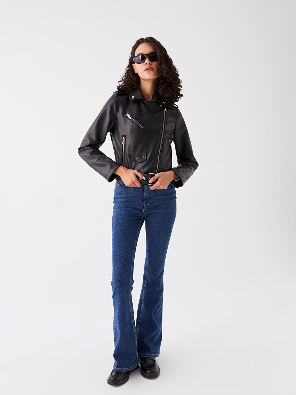 Biker Neck Women's Faux Leather Jacket -S40986Z8-CVL