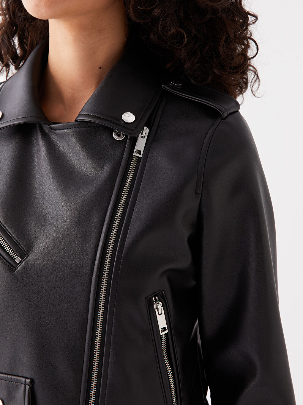 Biker Neck Women's Faux Leather Jacket -S40986Z8-CVL