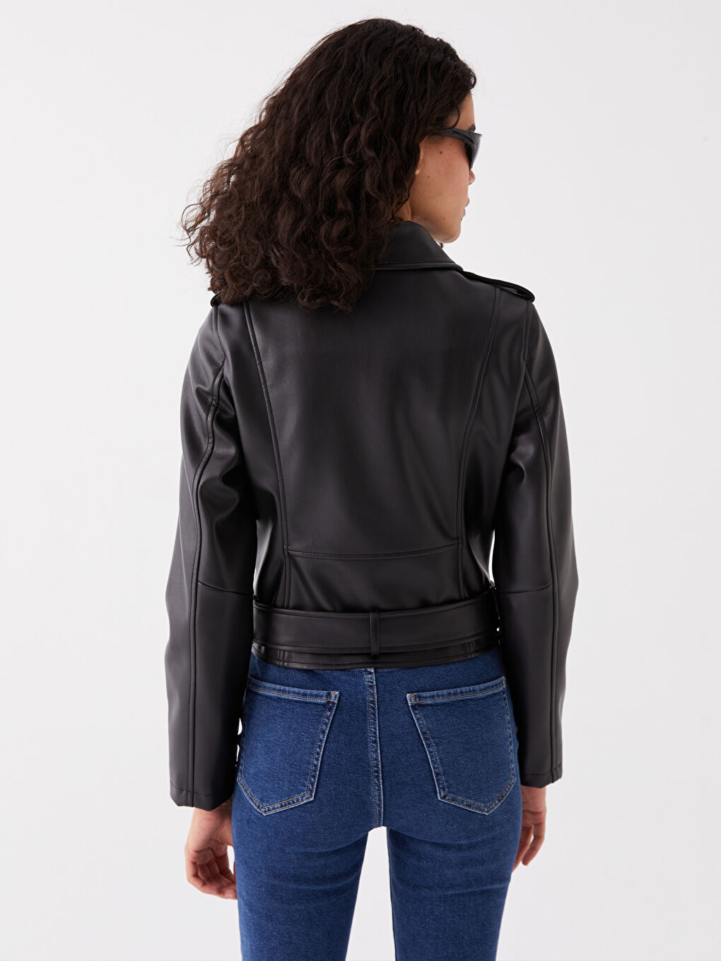 Biker Neck Women's Faux Leather Jacket -S40986Z8-CVL