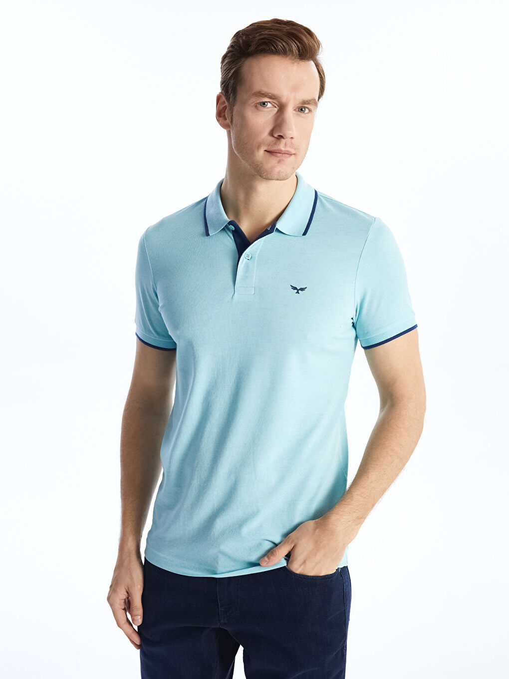 Polo Neck Short Sleeve Pique Men's T-Shirt -S40987Z8-DWY
