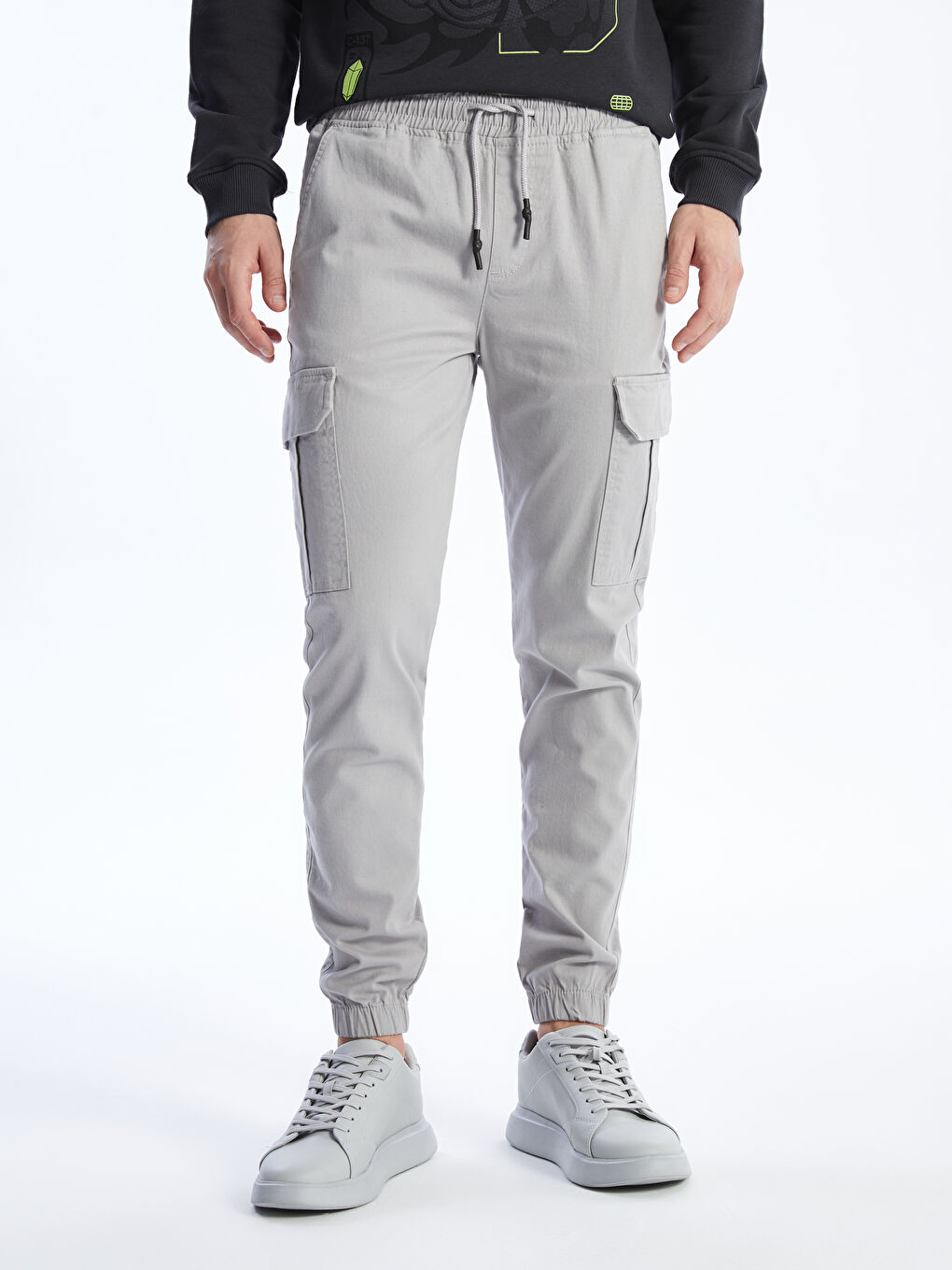 Pantaloni Cargo Slim Fit Țesătură în Diagonală pentru Bărbați-2