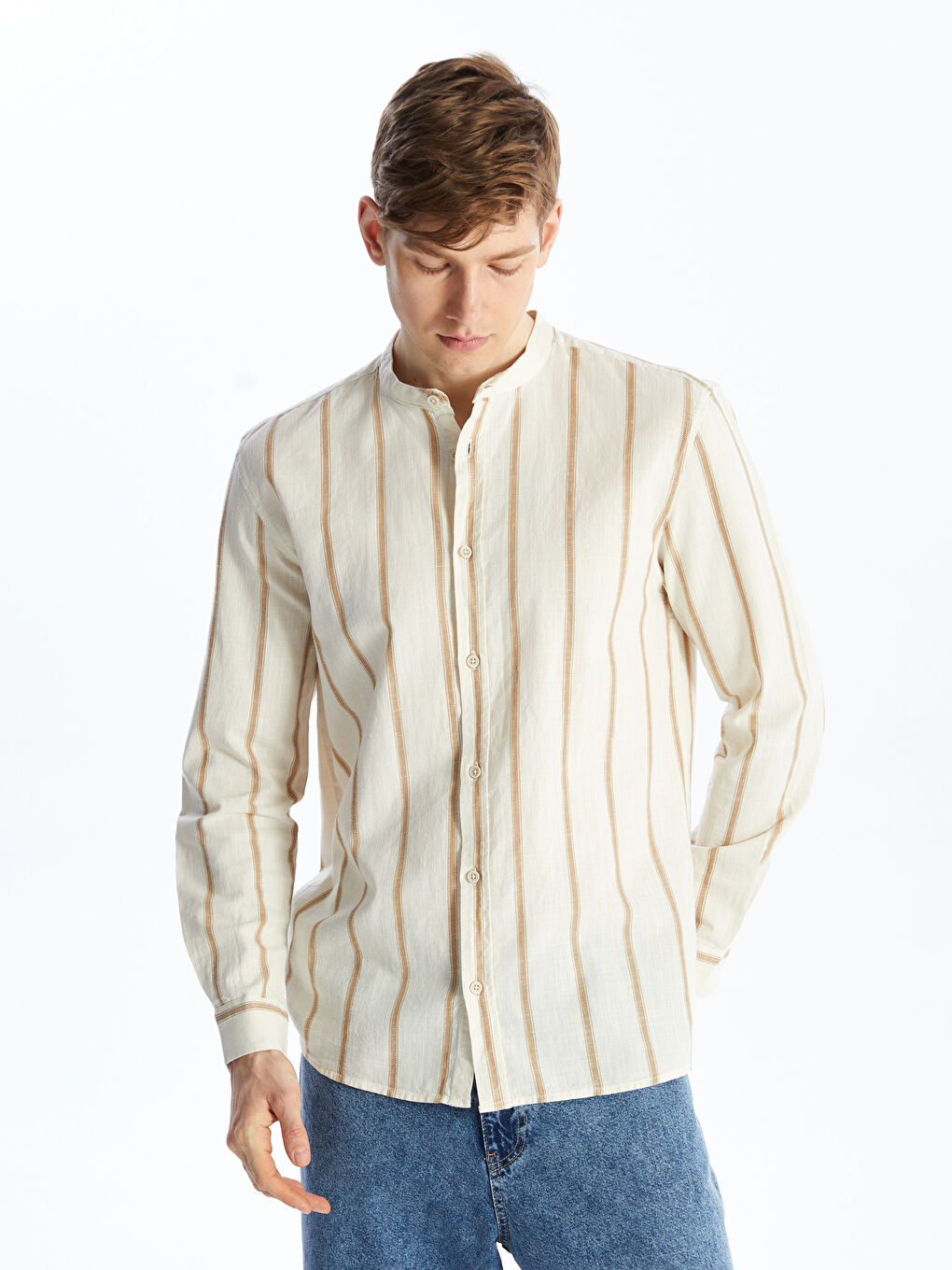 Regular Fit Long Sleeve Striped Men's Shirt -S41013Z8-LE8