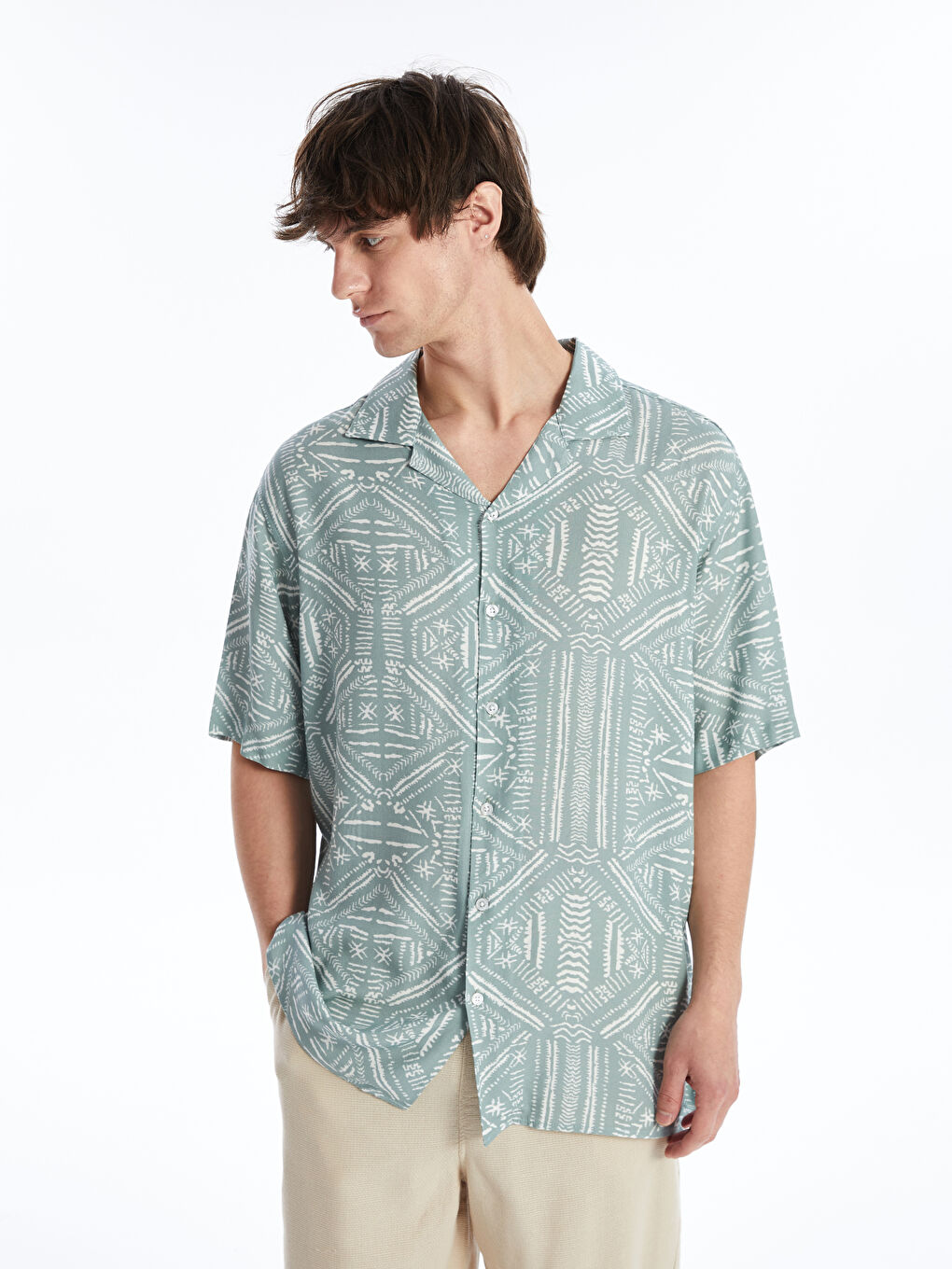 Regular Fit Short Sleeve Patterned Viscose Men's Shirt -S41022Z8-LRR
