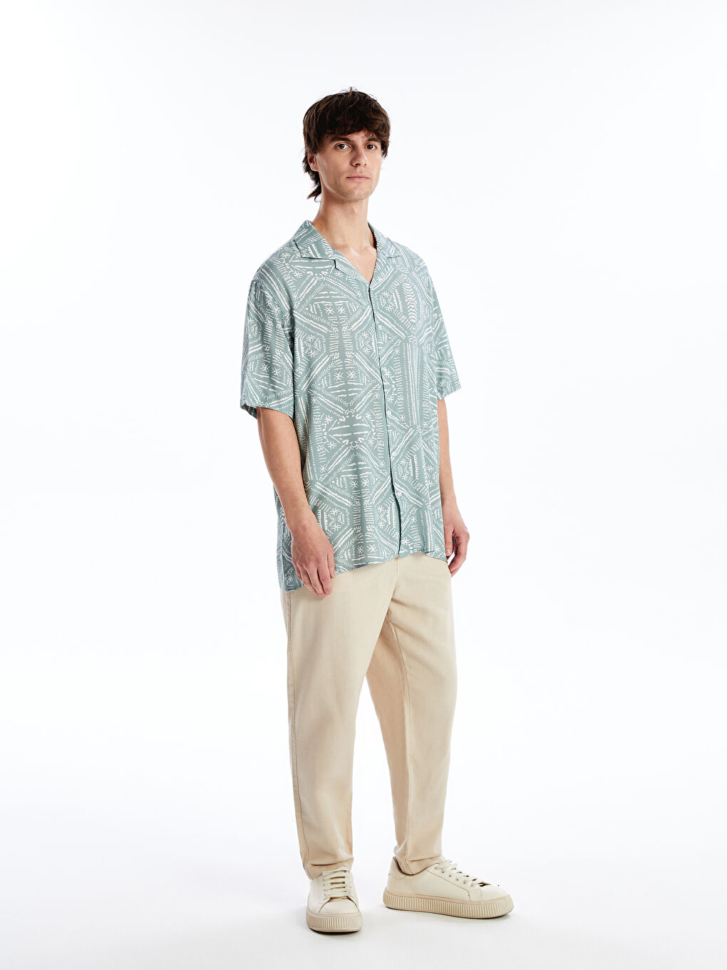 Regular Fit Short Sleeve Patterned Viscose Men's Shirt -S41022Z8-LRR