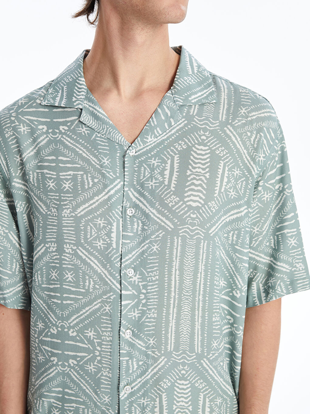 Regular Fit Short Sleeve Patterned Viscose Men's Shirt -S41022Z8-LRR