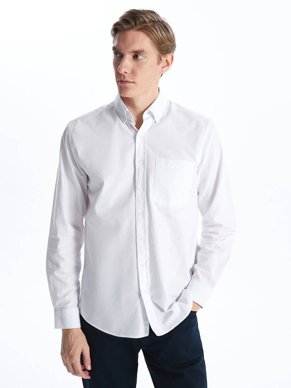 Beyaz Regular Fit Uzun Kollu Oxford Erkek Gömlek