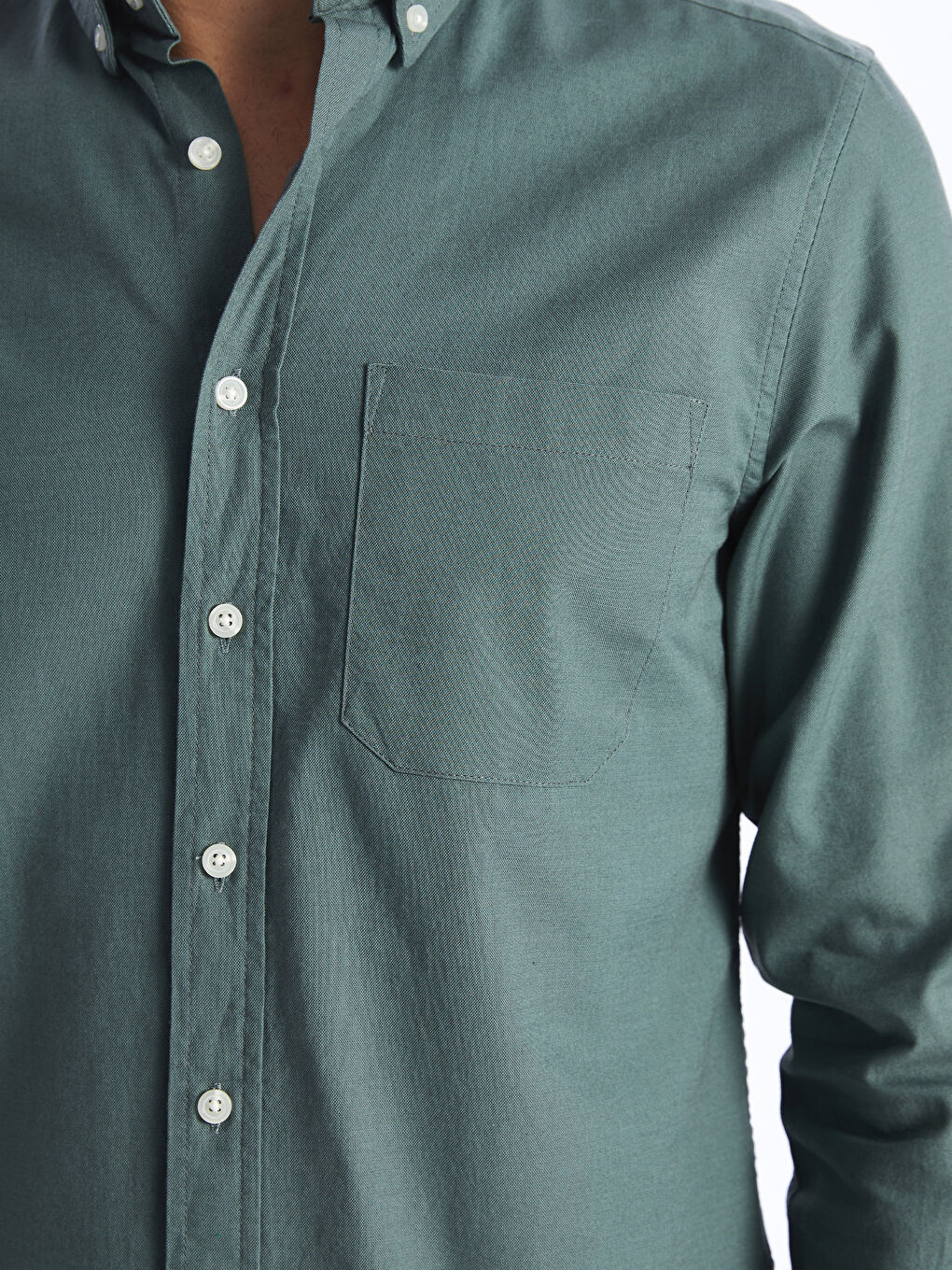 Yeşil Regular Fit Uzun Kollu Oxford Erkek Gömlek-3