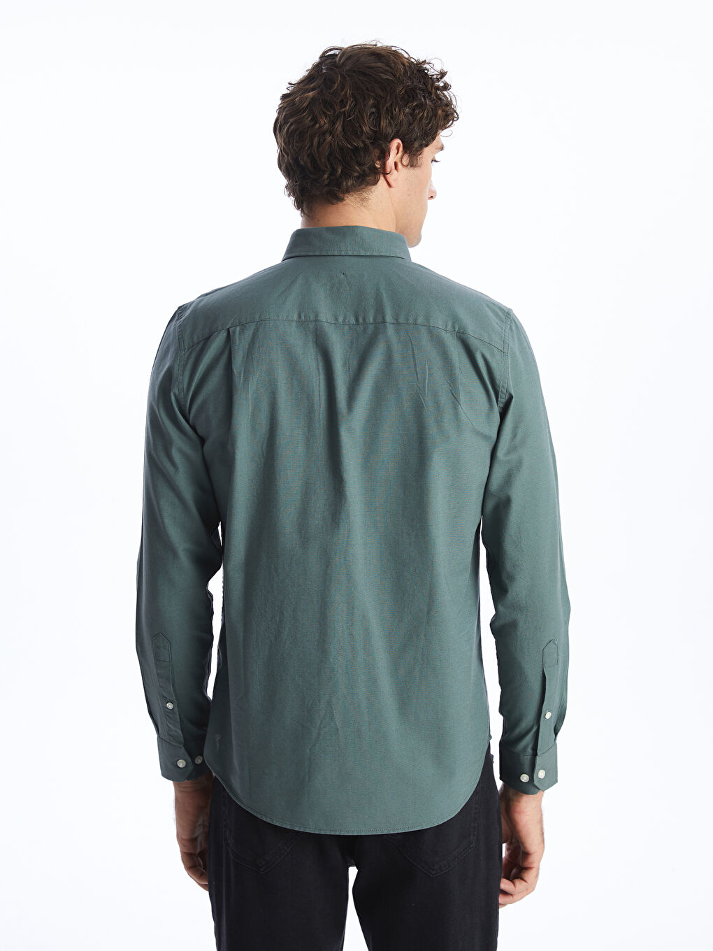 Yeşil Regular Fit Uzun Kollu Oxford Erkek Gömlek-4