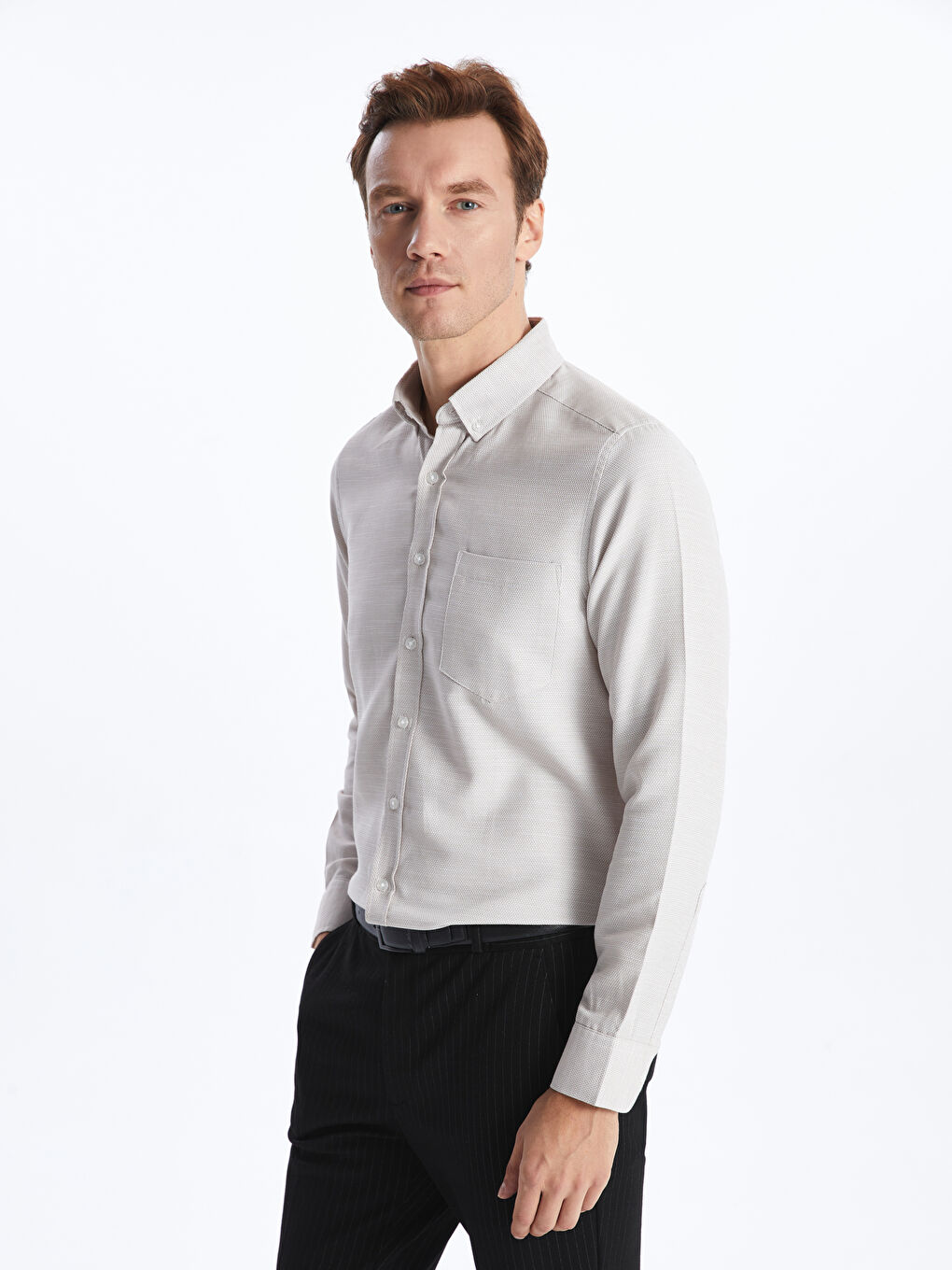Regular Fit Long Sleeve Dobby Fabric Men's Shirt -S41061Z8-GWB