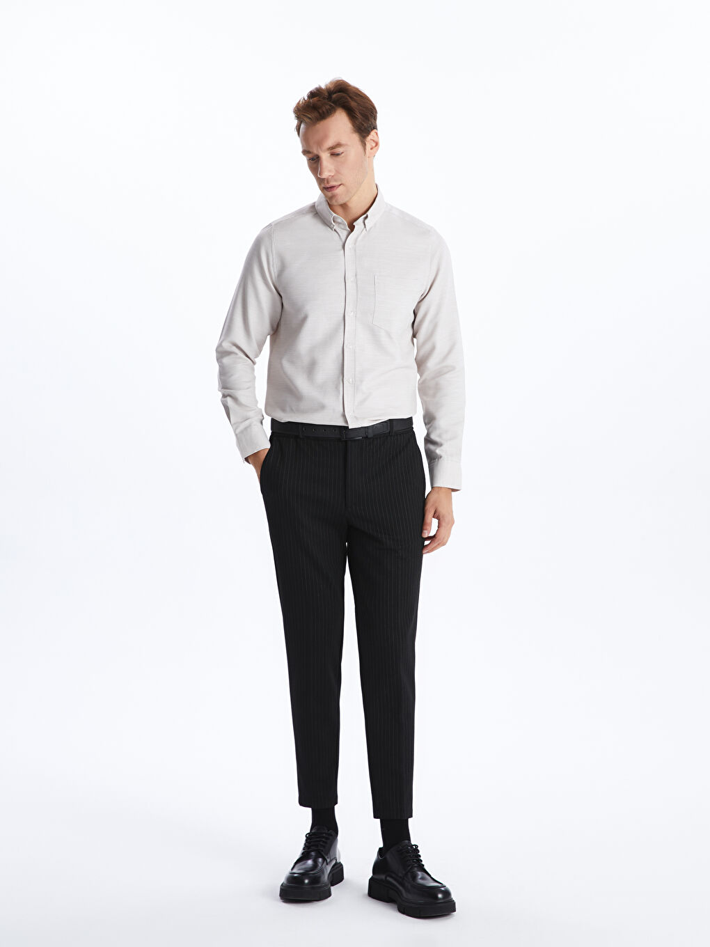 Regular Fit Long Sleeve Dobby Fabric Men's Shirt -S41061Z8-GWB