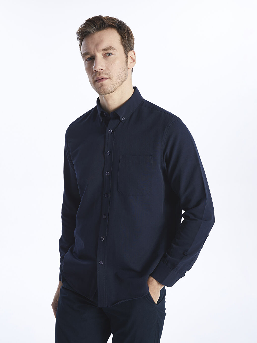 Regular Fit Long Sleeve Poplin Men's Shirt