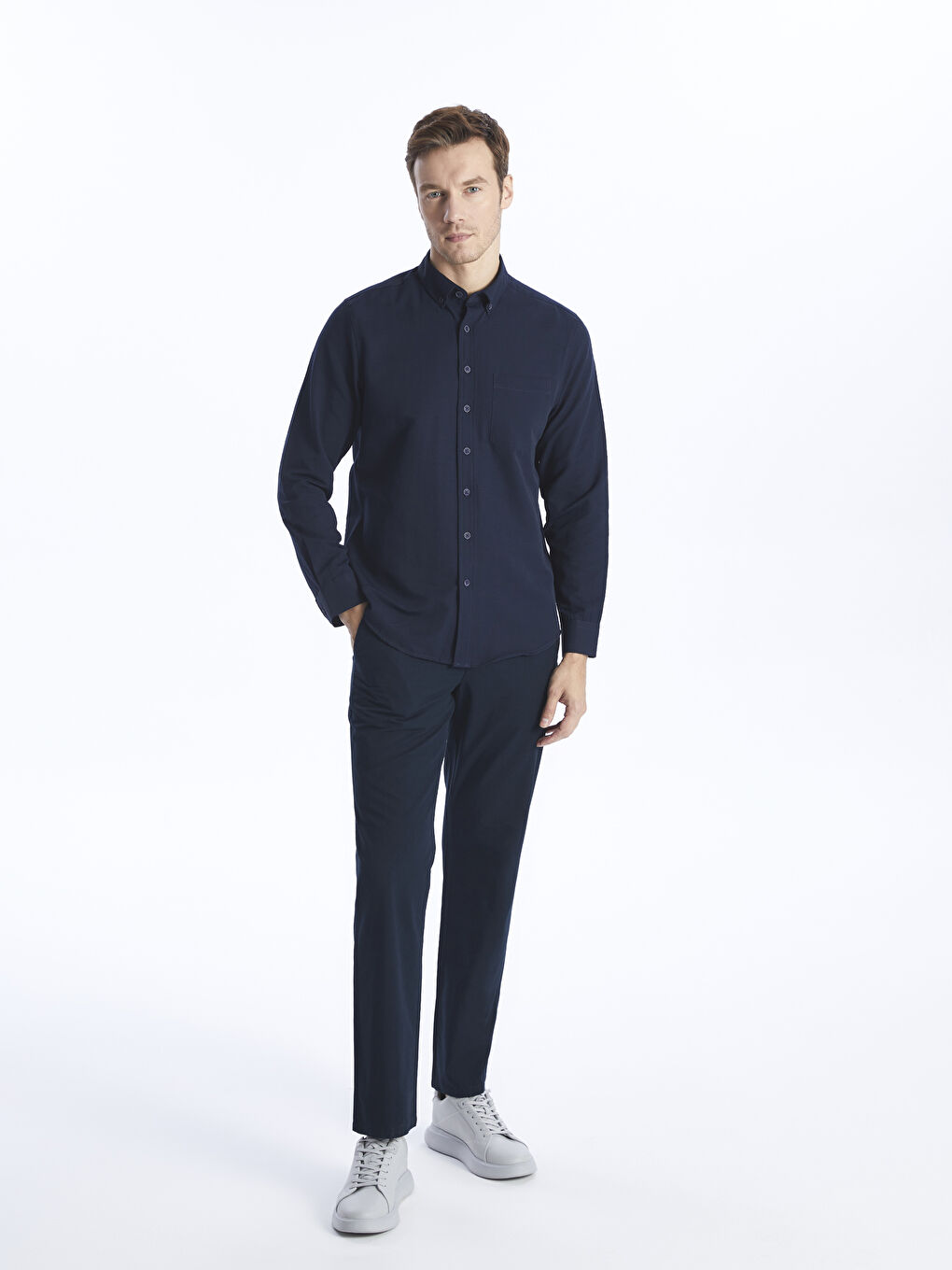 Regular Fit Long Sleeve Poplin Men's Shirt-1