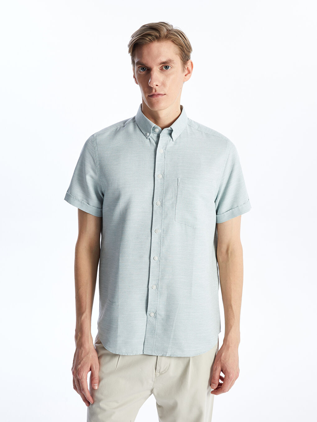 LCWAIKIKI Classic Regular Fit Short Sleeve Dobby Men's Shirt