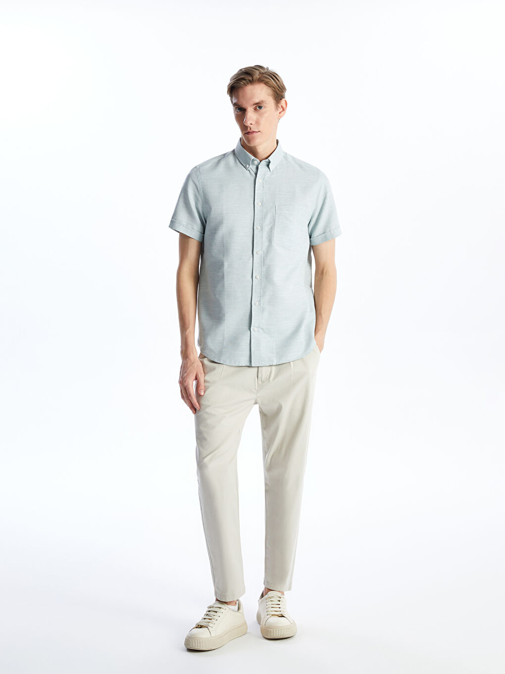 რეგულარული მორგება მოკლე სახელო დობი მამაკაცის პერანგი-1