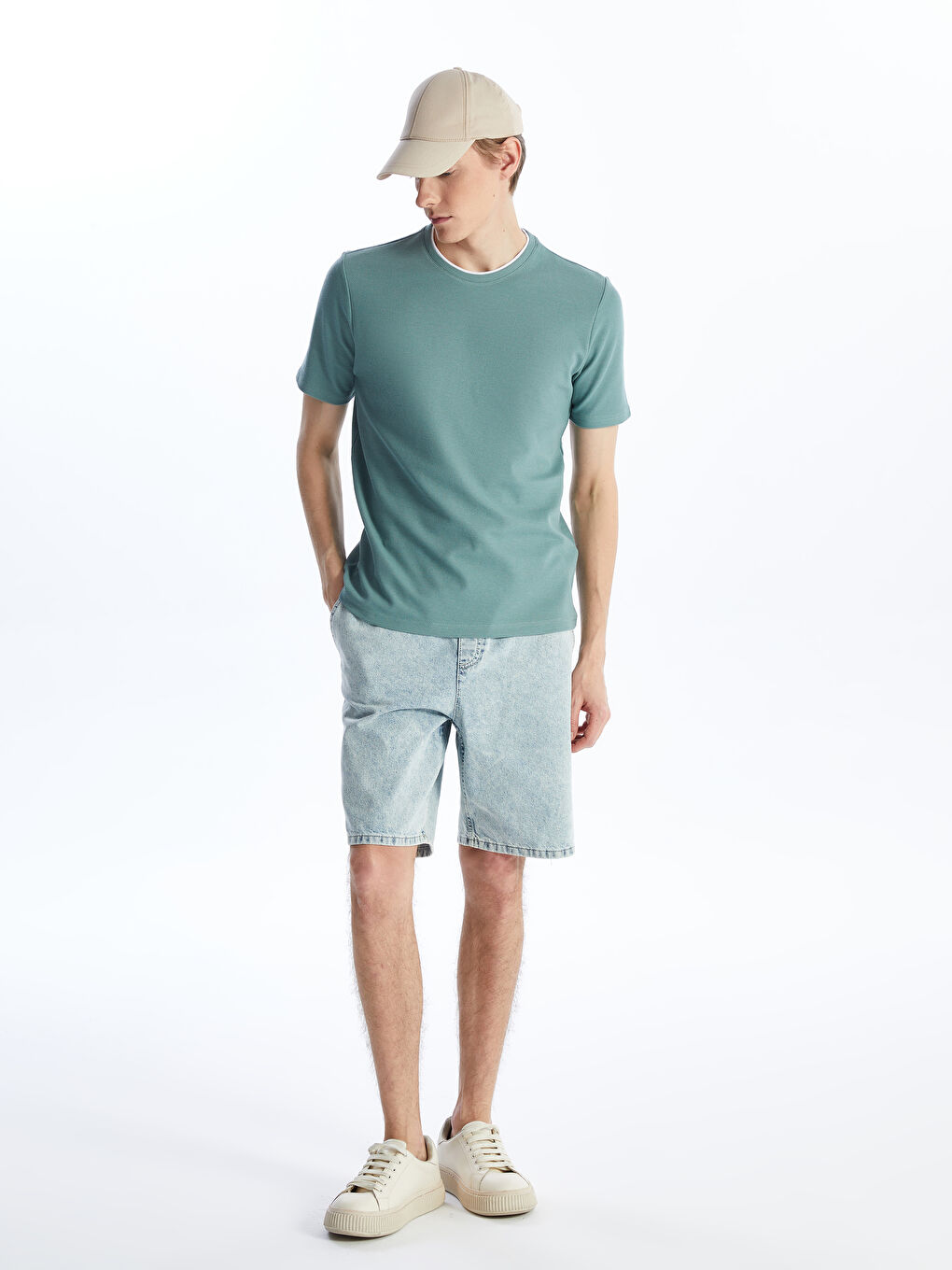 تيشيرت بيكيه كم قصير ياقة دائرية للرجال-2