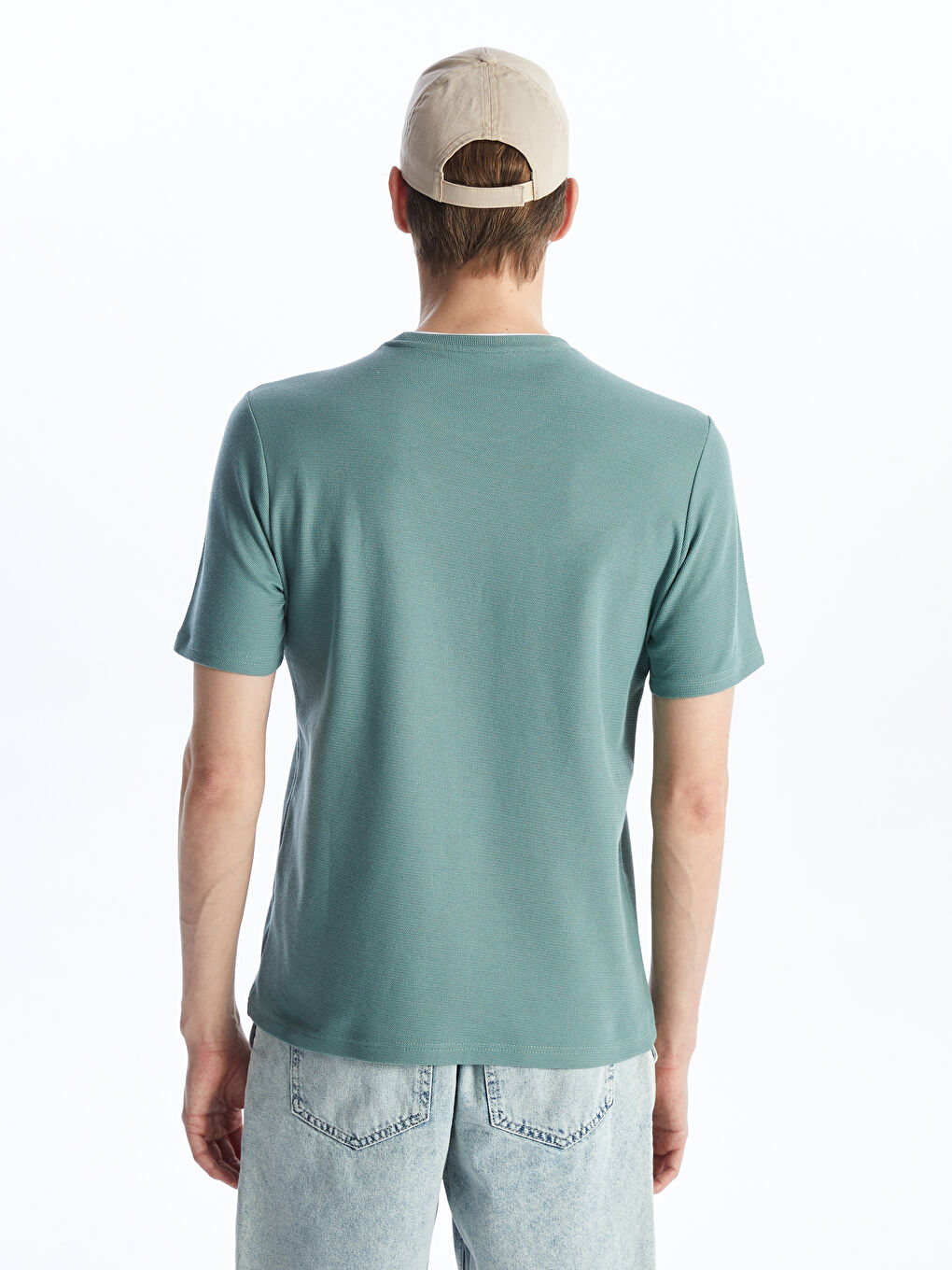 تيشيرت بيكيه كم قصير ياقة دائرية للرجال-4