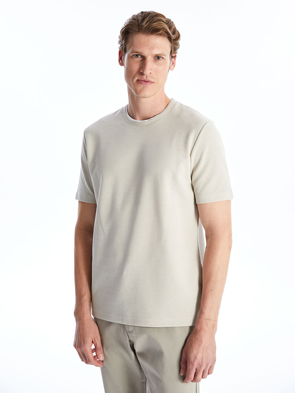 Crew Neck Short Sleeve Pique Men's Textured T-Shirt -S41087Z8-SNE
