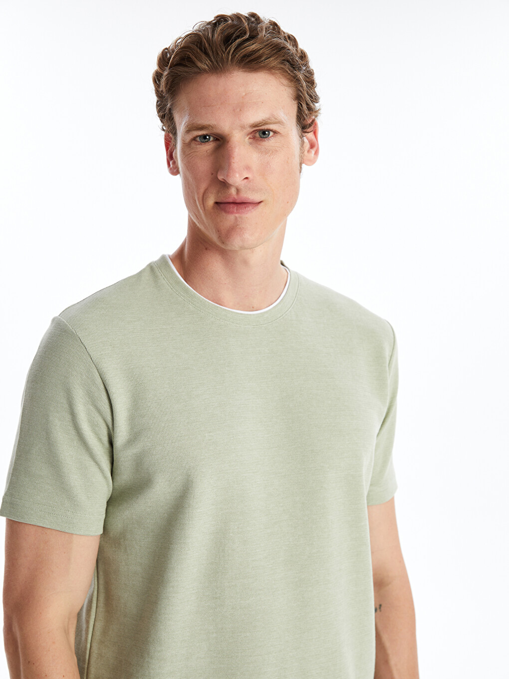 Crew Neck Short Sleeve Pique Men's Textured T-shirt-1