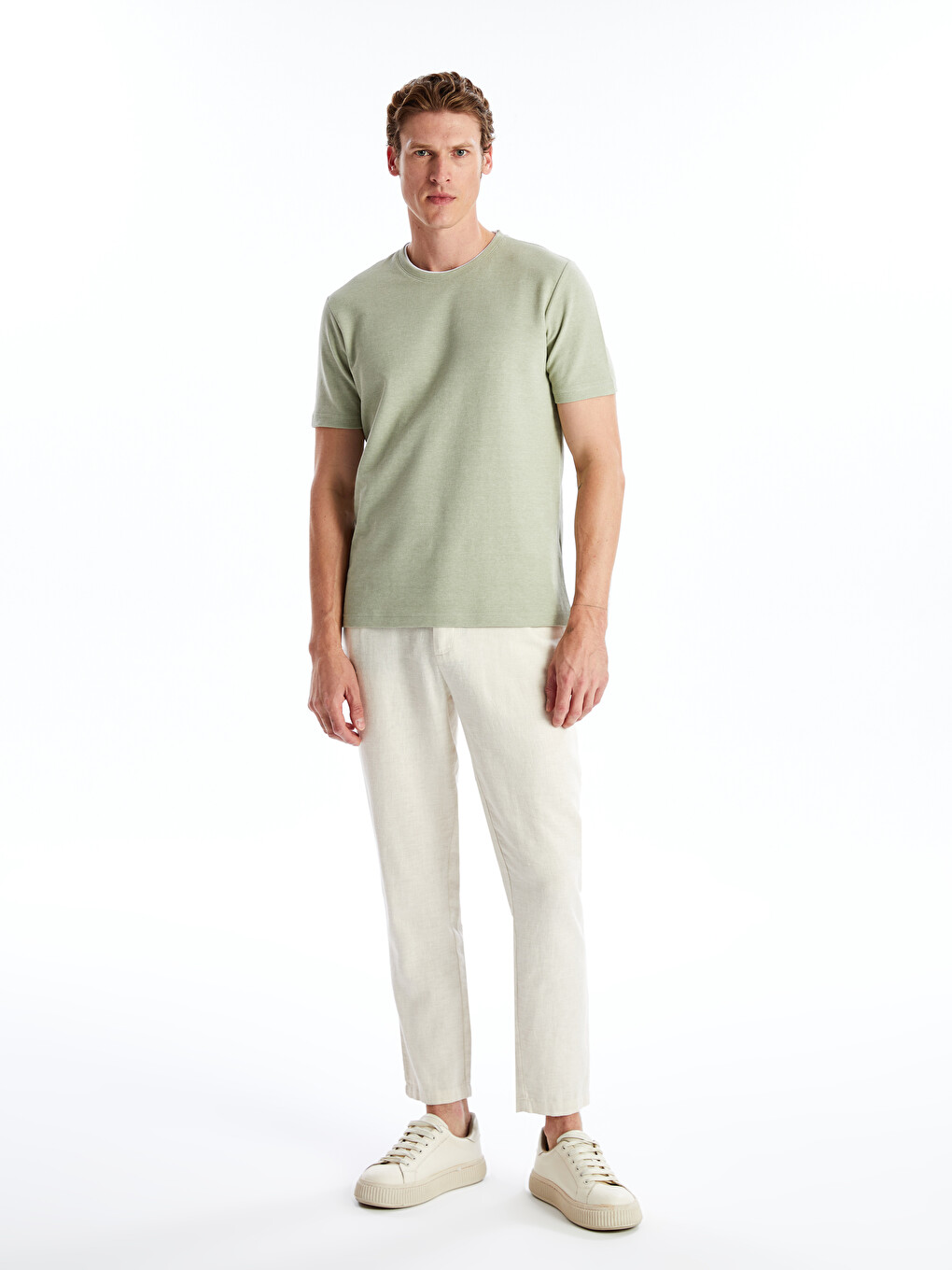 Crew Neck Short Sleeve Pique Men's Textured T-shirt-2