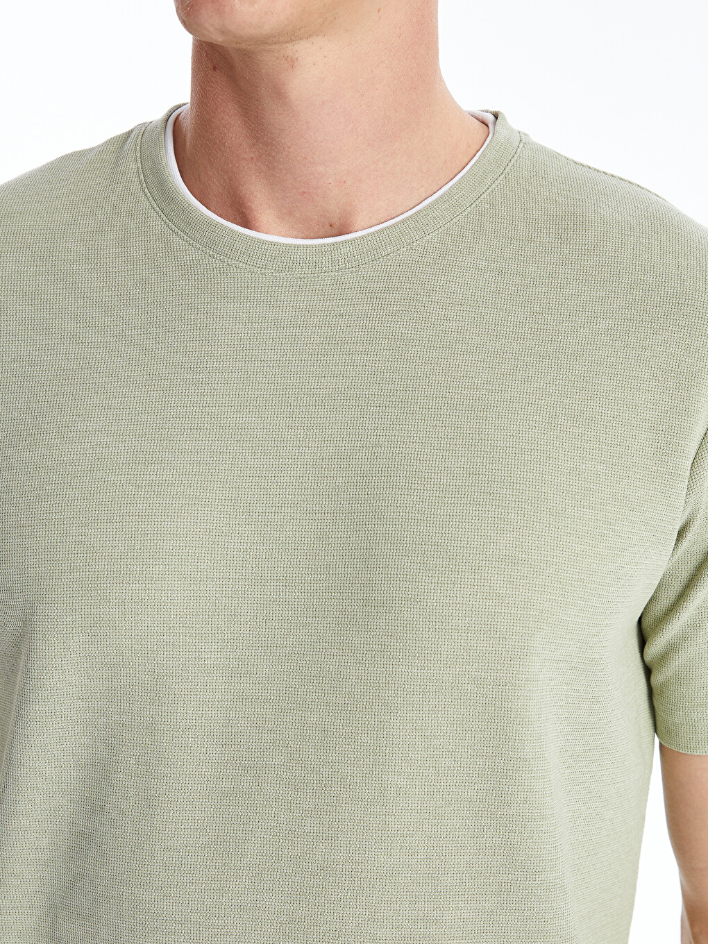 Crew Neck Short Sleeve Pique Men's Textured T-shirt-3