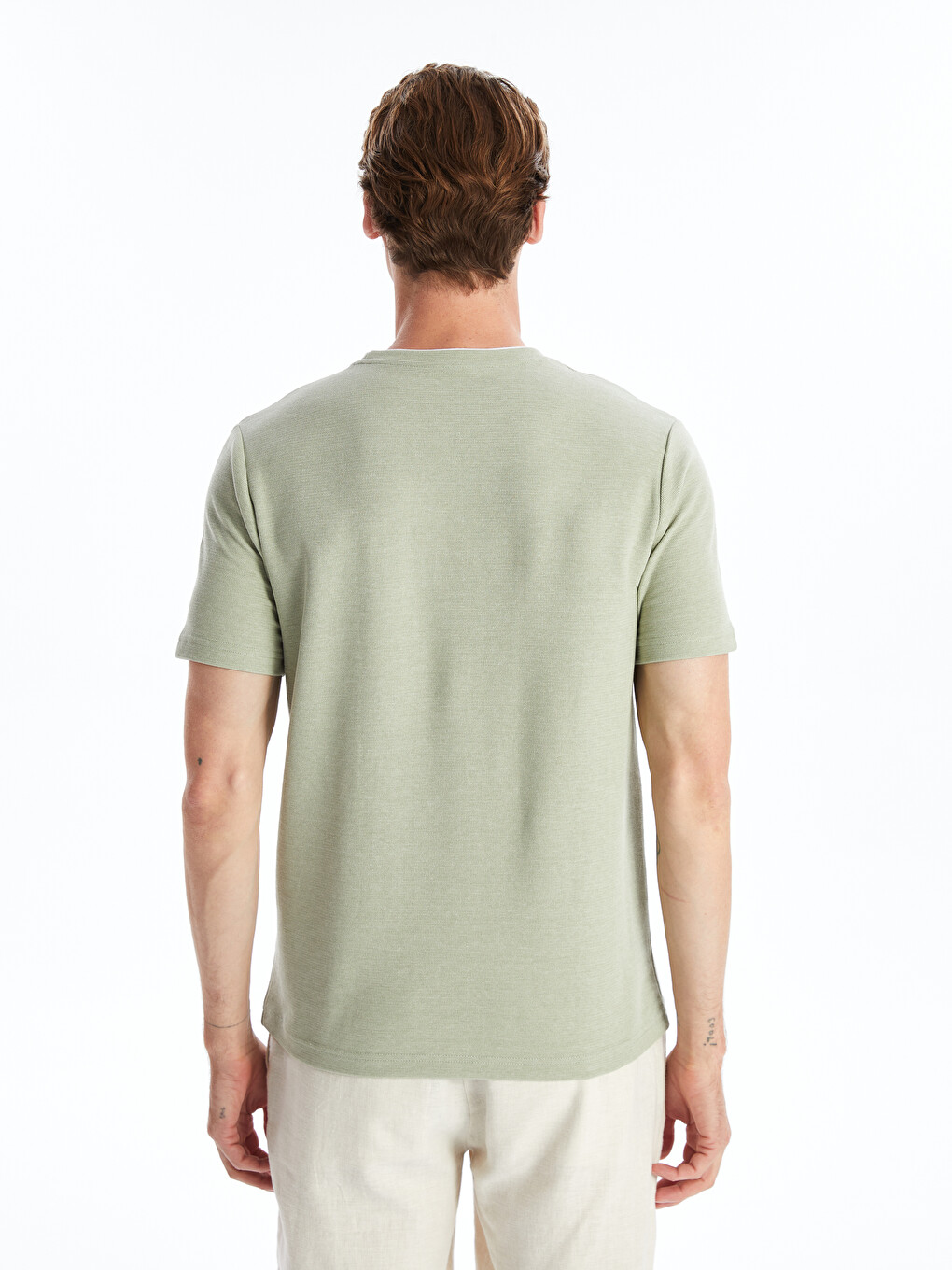 Crew Neck Short Sleeve Pique Men's Textured T-shirt-4