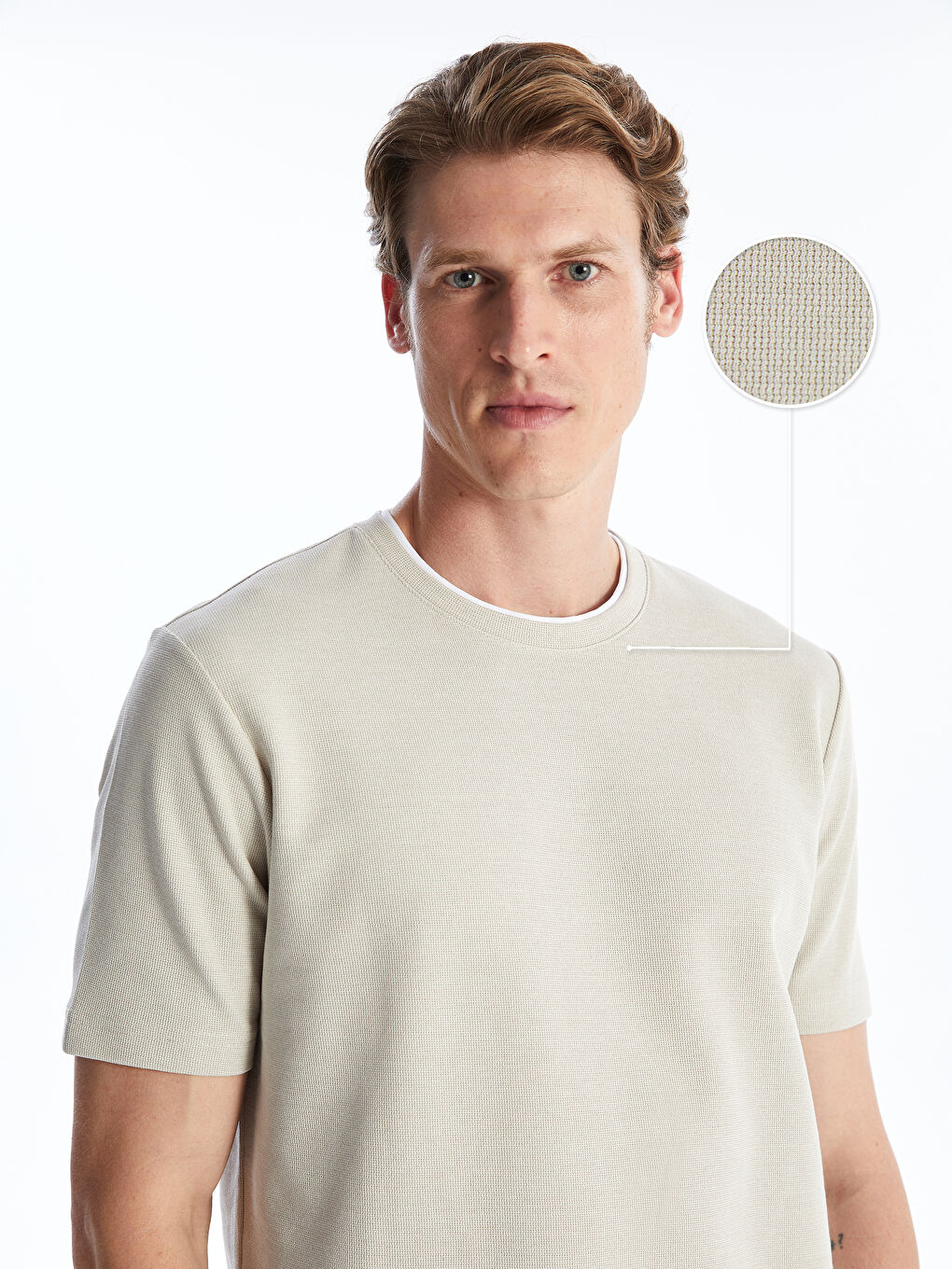 Crew Neck Short Sleeve Pique Men's Textured T-Shirt -S41087Z8-SNE