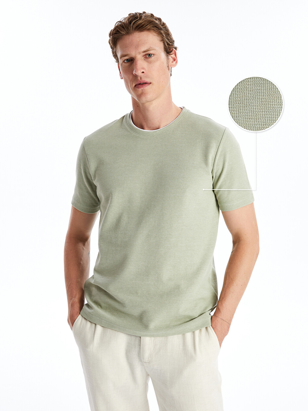 Crew Neck Short Sleeve Pique Men's Textured T-shirt