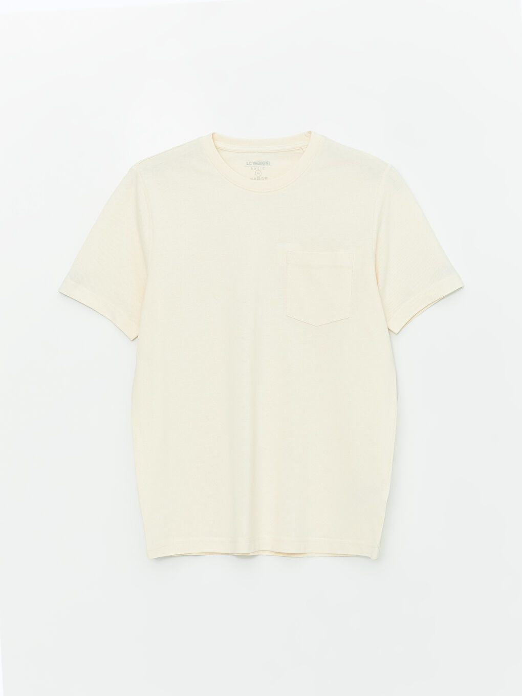 Ekru Bisiklet Yaka Penye Erkek Tişört-5