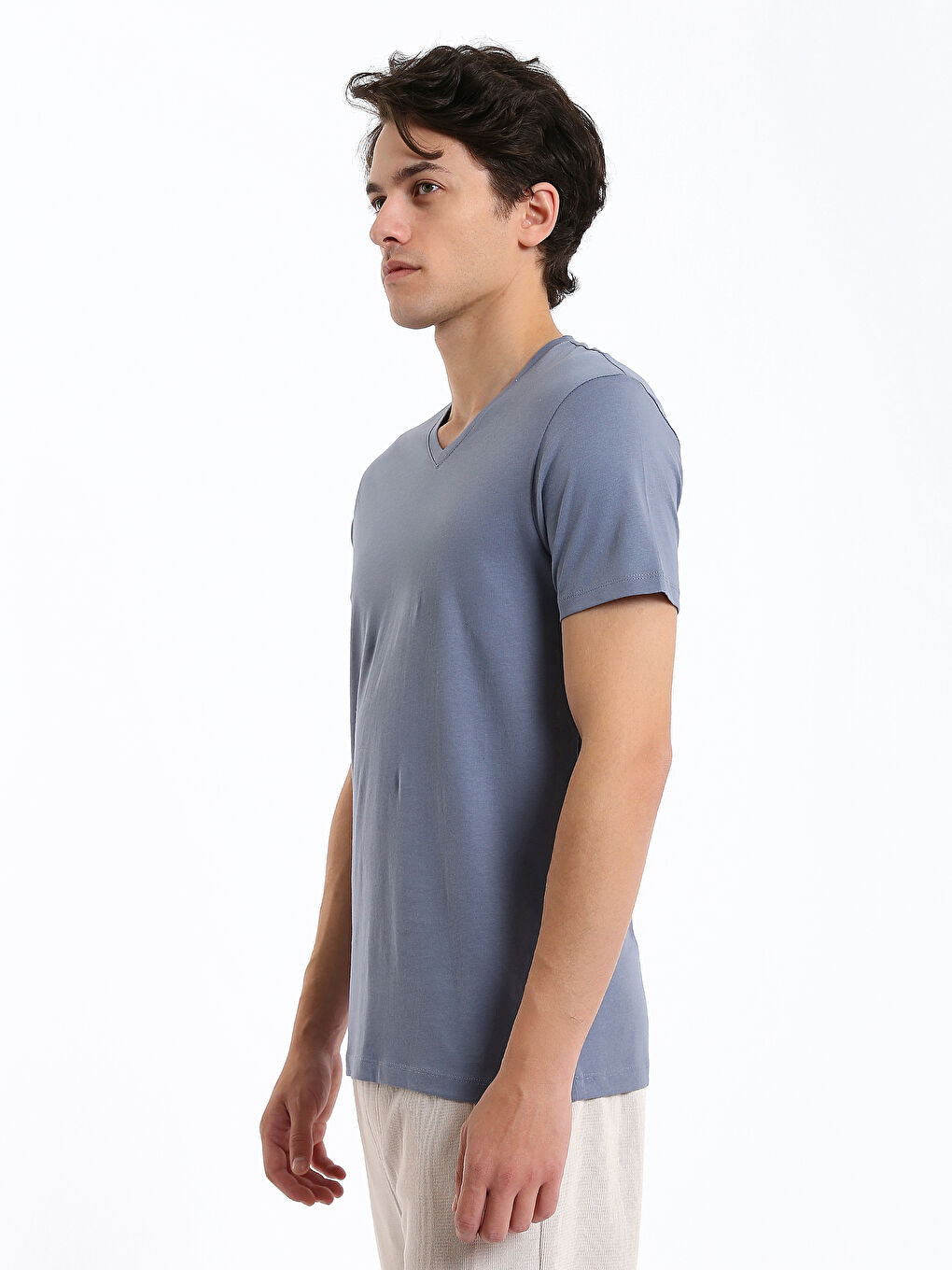 تيشيرت ياقة V كم قصير للرجال-6