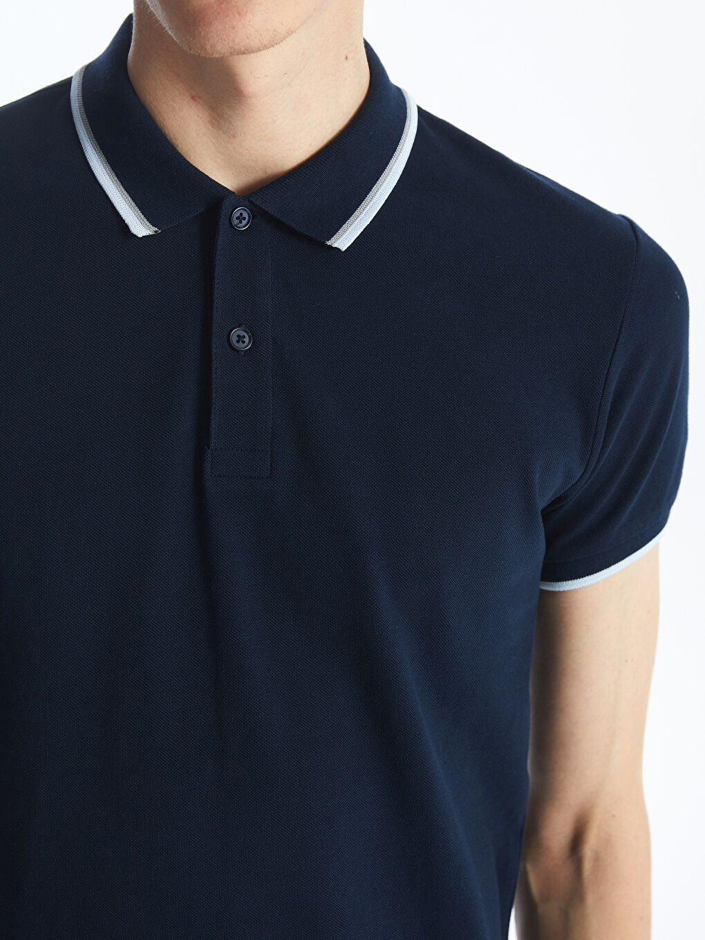 Lacivert Polo Yaka Kısa Kollu Pike Erkek Tişört-3