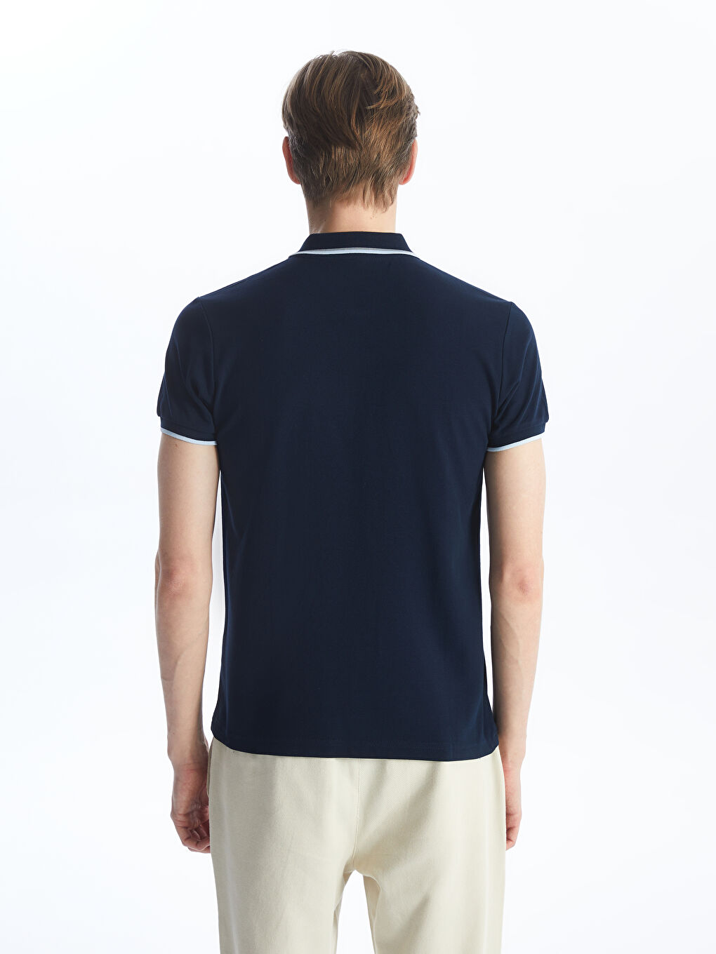 Lacivert Polo Yaka Kısa Kollu Pike Erkek Tişört-4