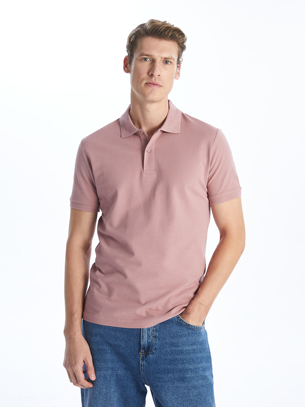 LCWAIKIKI Classic Pembe Polo Yaka Kısa Kollu Pike Erkek Tişört