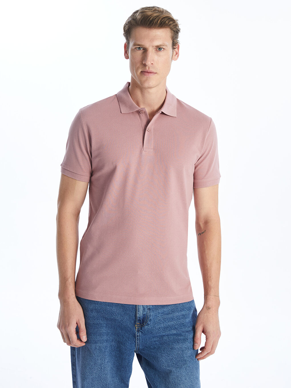 LCWAIKIKI Classic Pembe Polo Yaka Kısa Kollu Pike Erkek Tişört - 1