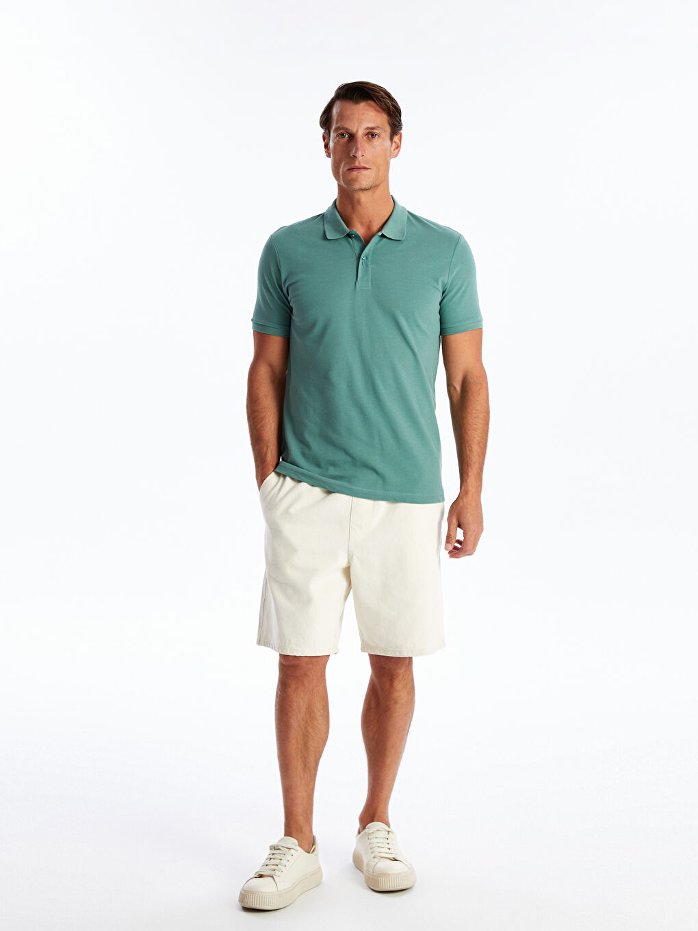 Yeşil Polo Yaka Kısa Kollu Pike Erkek Tişört-1