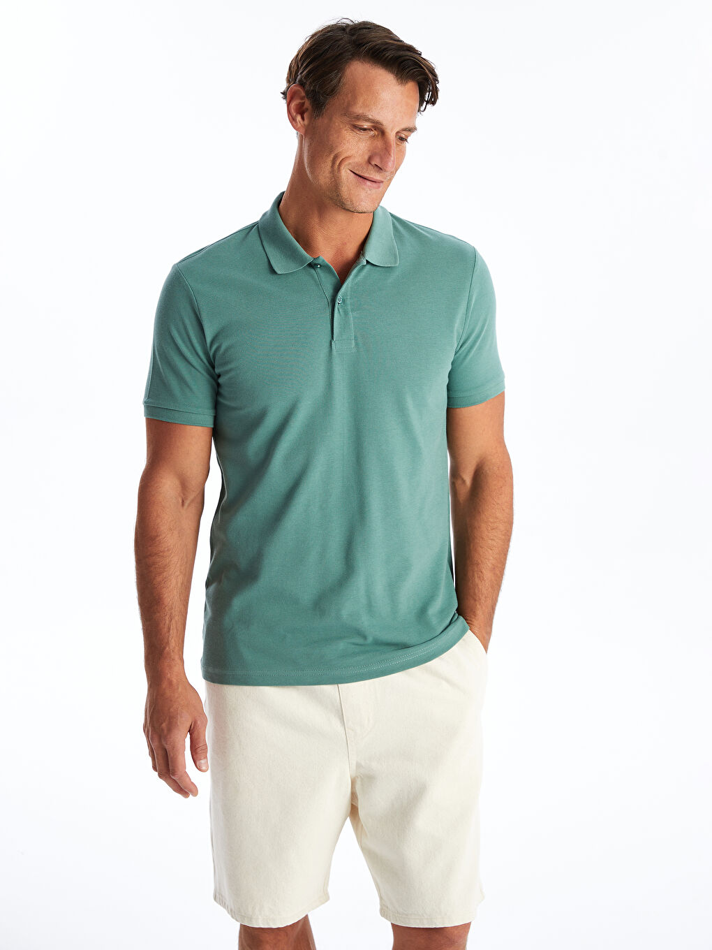 Yeşil Polo Yaka Kısa Kollu Pike Erkek Tişört-2