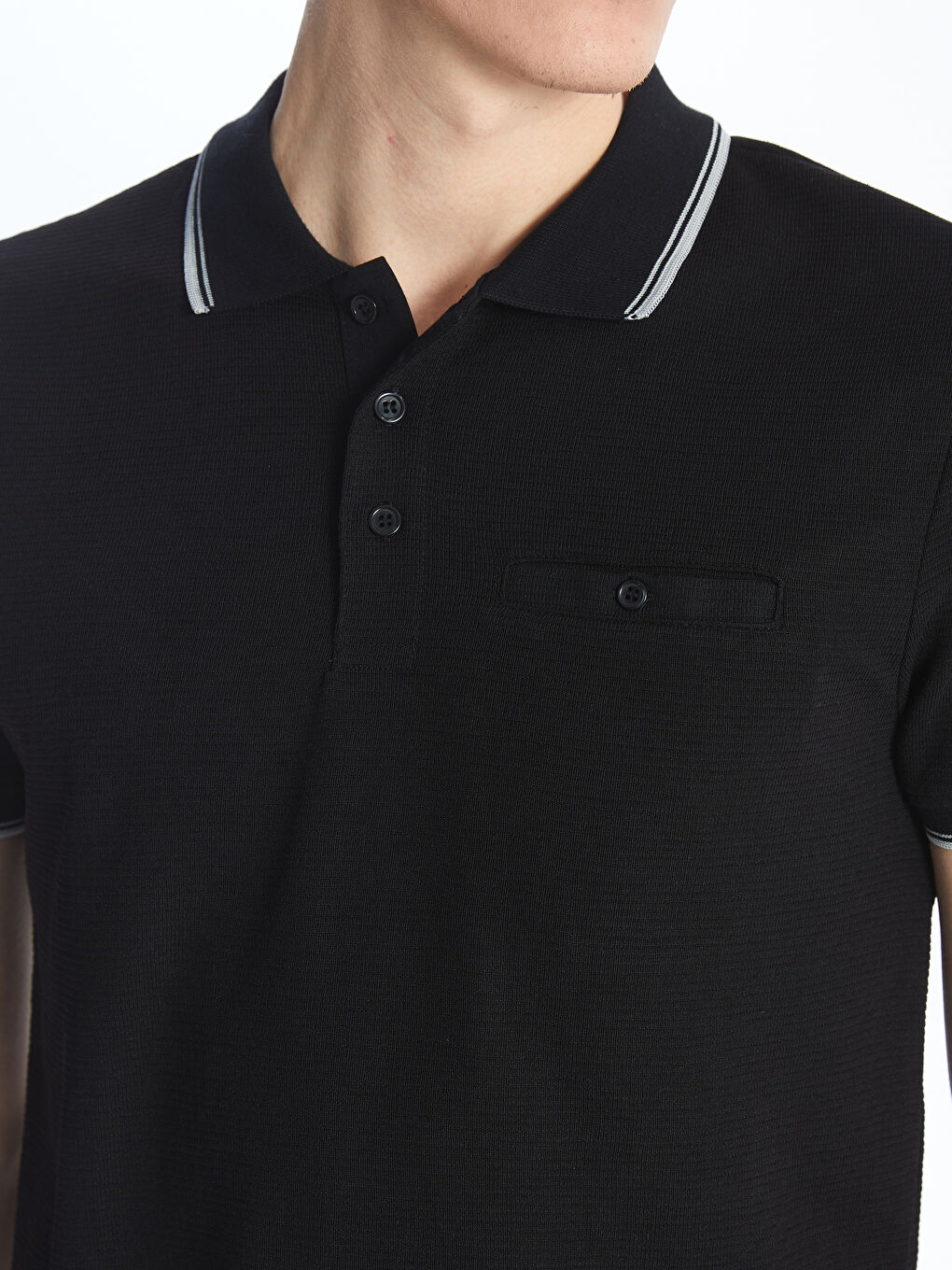 Siyah Polo Yaka Kısa Kollu Erkek Tişört-3