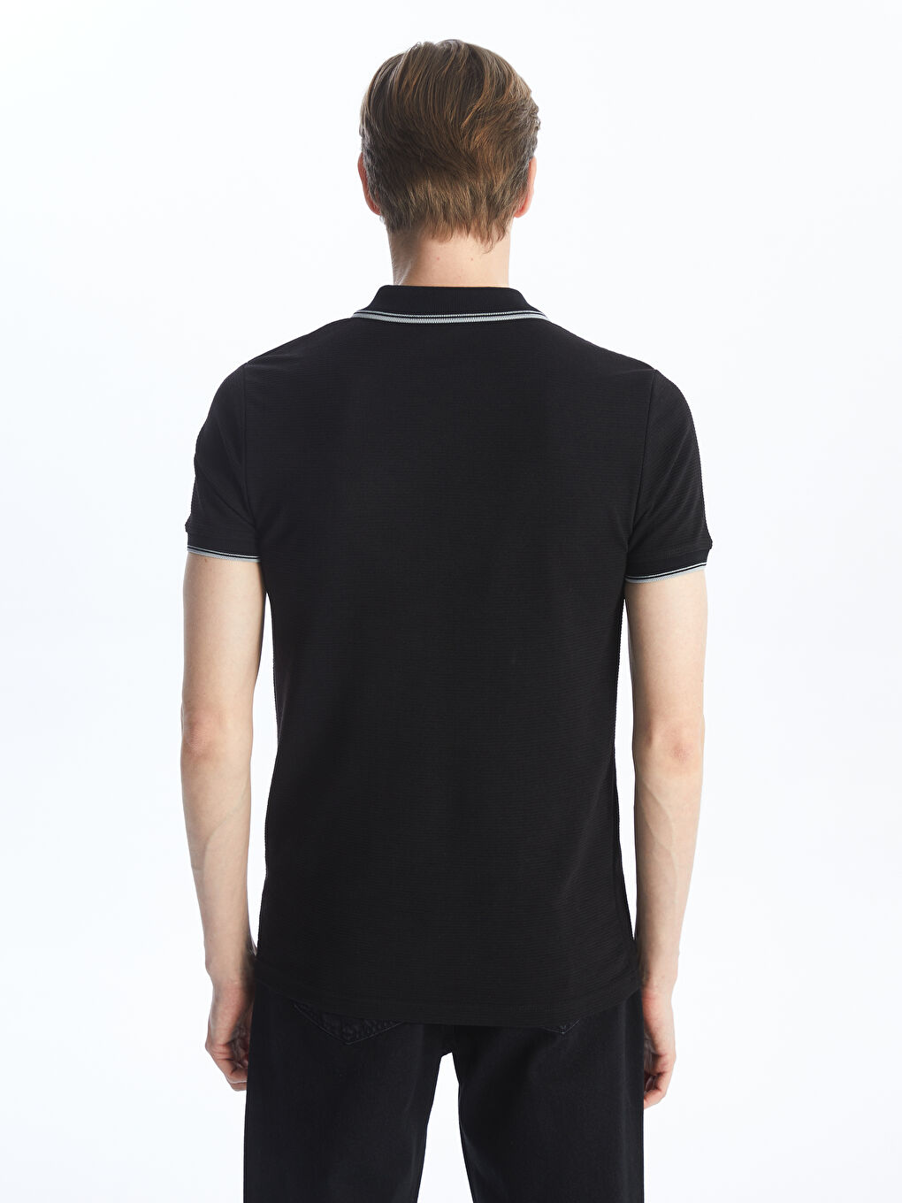 Siyah Polo Yaka Kısa Kollu Erkek Tişört-4
