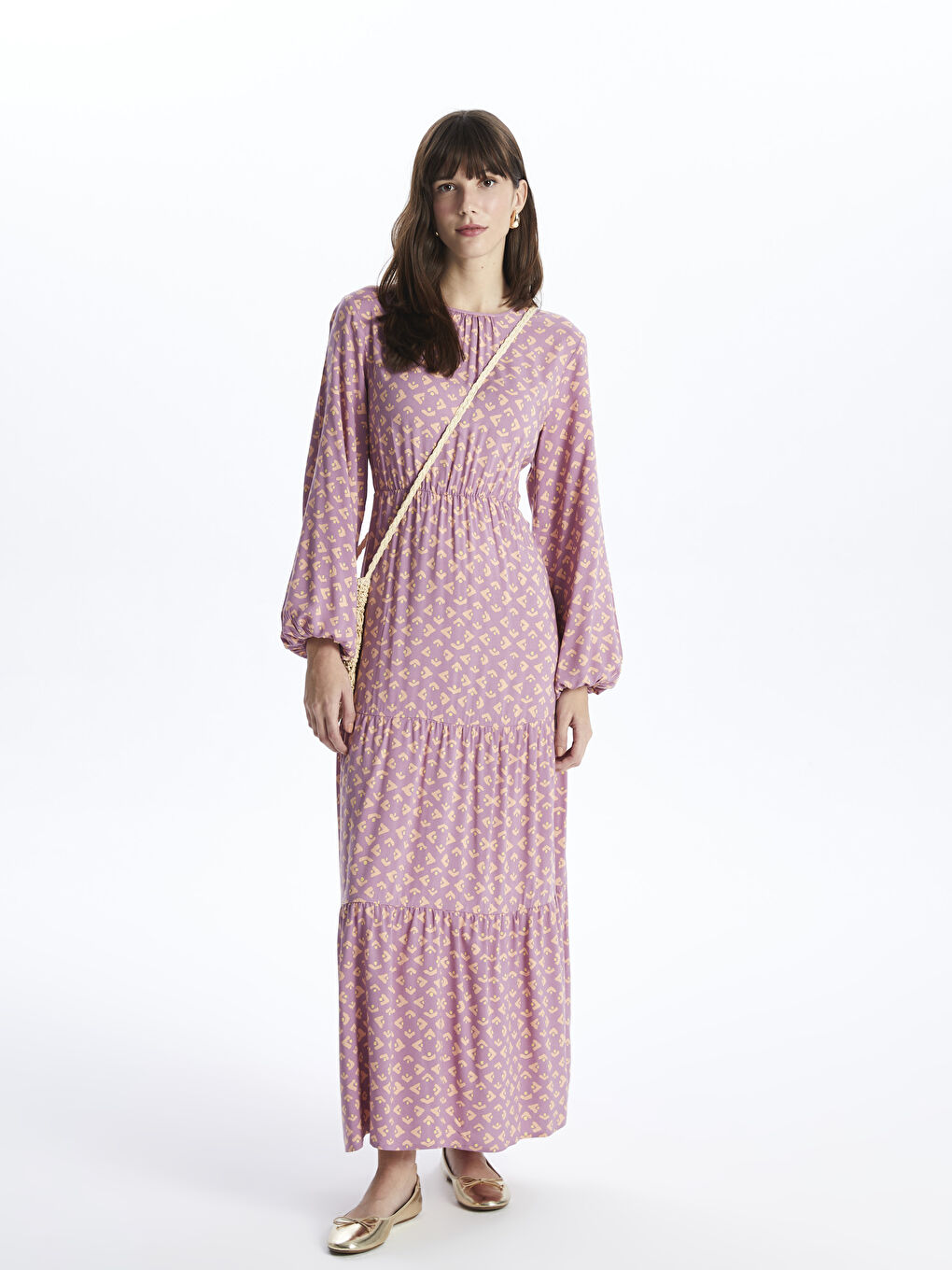 Crew Neck Patterned Long Sleeve Women's Dress-1