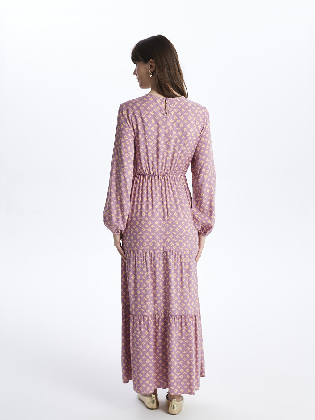 Crew Neck Patterned Long Sleeve Women's Dress-4